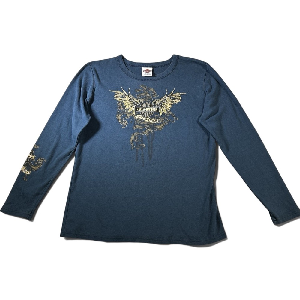 Harley Davidson Womens 2X Long Sleeve Tshirt Brothers Branford CT 2014 Blue